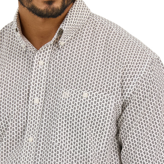 Wrangler Men's Short Sleeve Button Down White Print Shirt