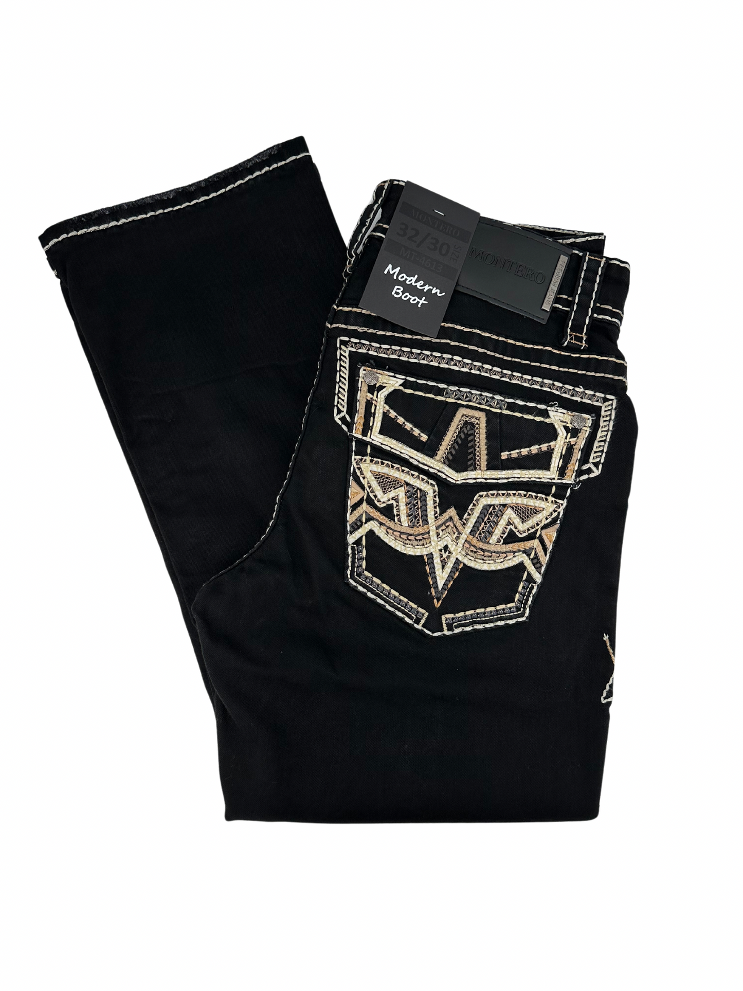 Montero Denim T-Pointed Stitched Pocket Black Modern Boot Jean