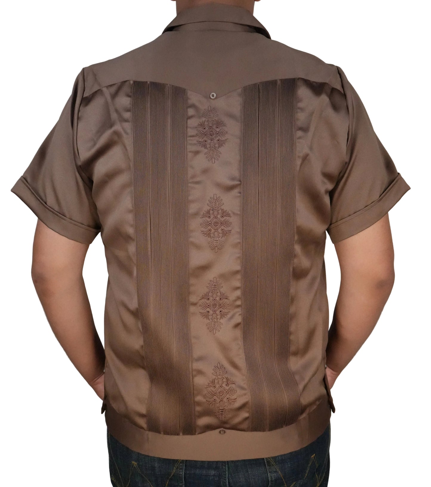 Copacabana Men's Short Sleeve Polyester Guayabera - Brown