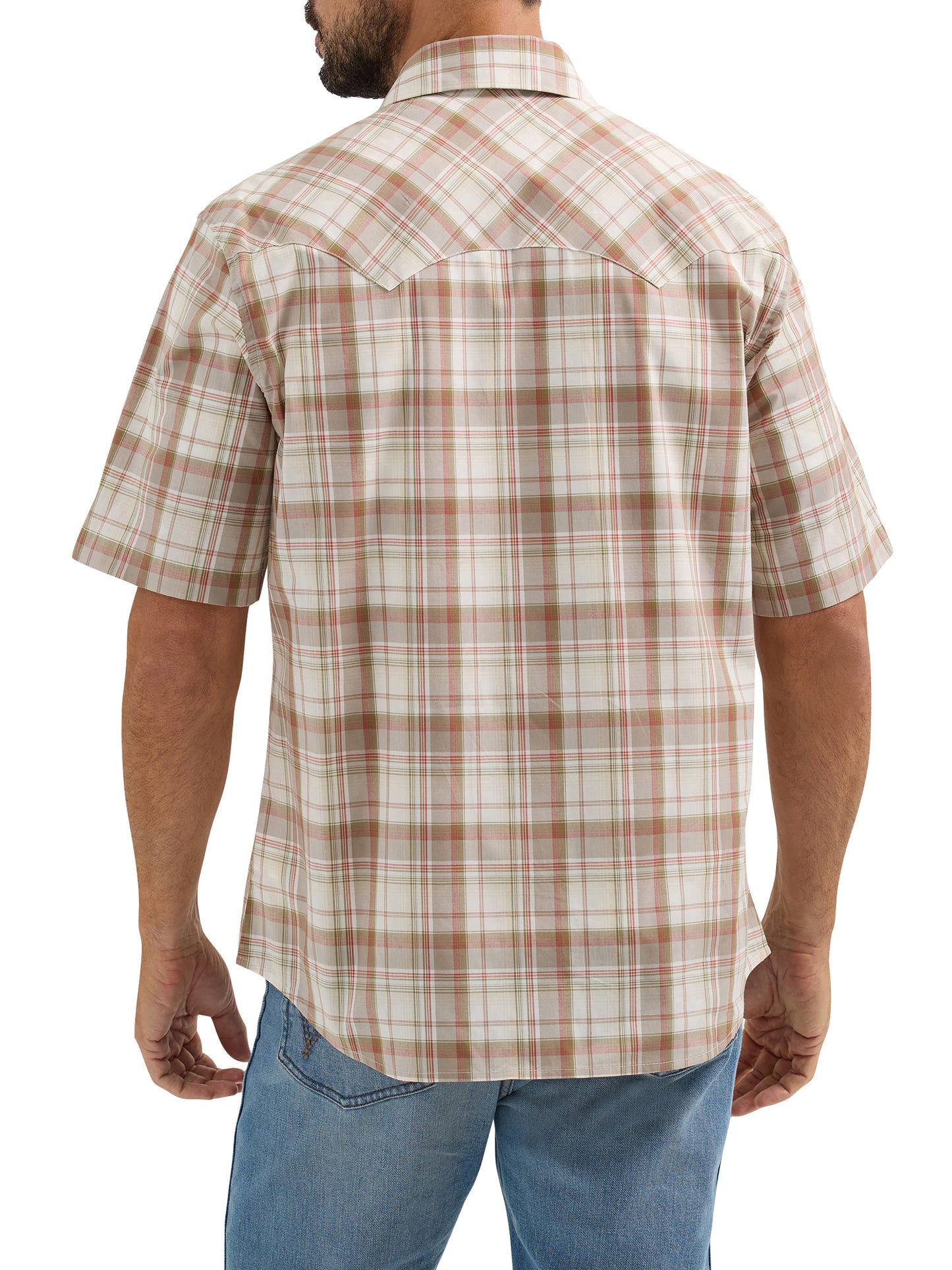 Wrangler Men's Retro Short Sleeve Button Down Brown Beige Plaid Shirt