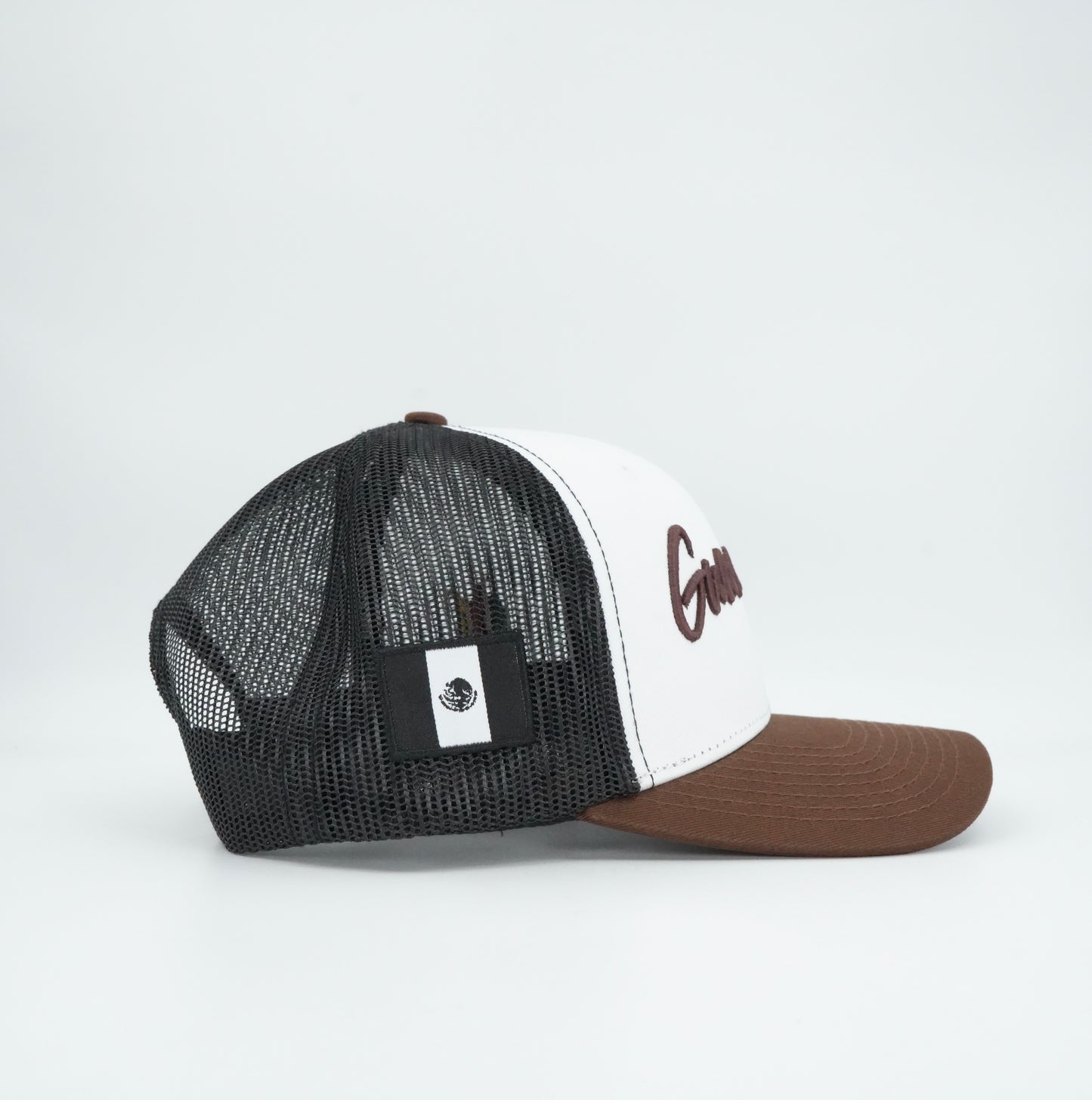45 Cursive Trucker Cap- White/Chocolate