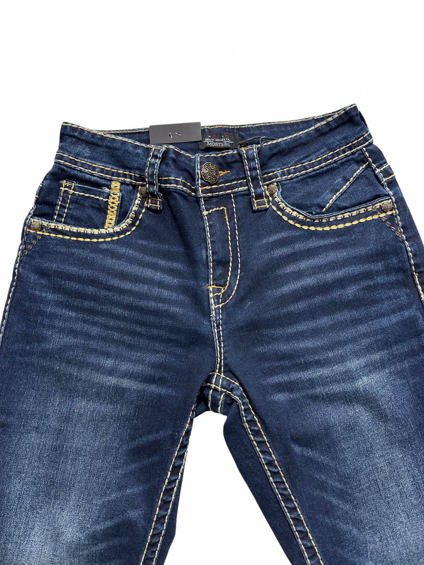 Montero Denim Pointed Stitched Pocket Dark Blue Modern Boot Jean