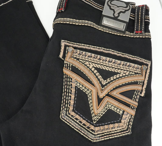 Lamasini Men's Premium Stitched Bull Pocket Black Bootcut Jean