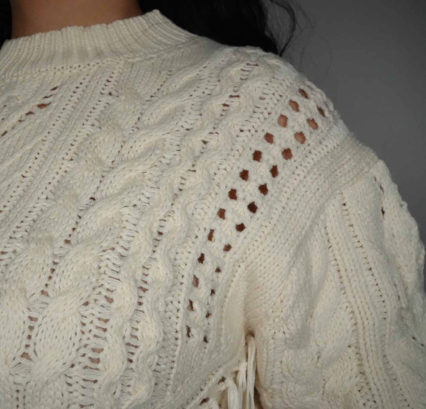 Blue B Women’s Mock Neck Fringe Sweater - Ivory