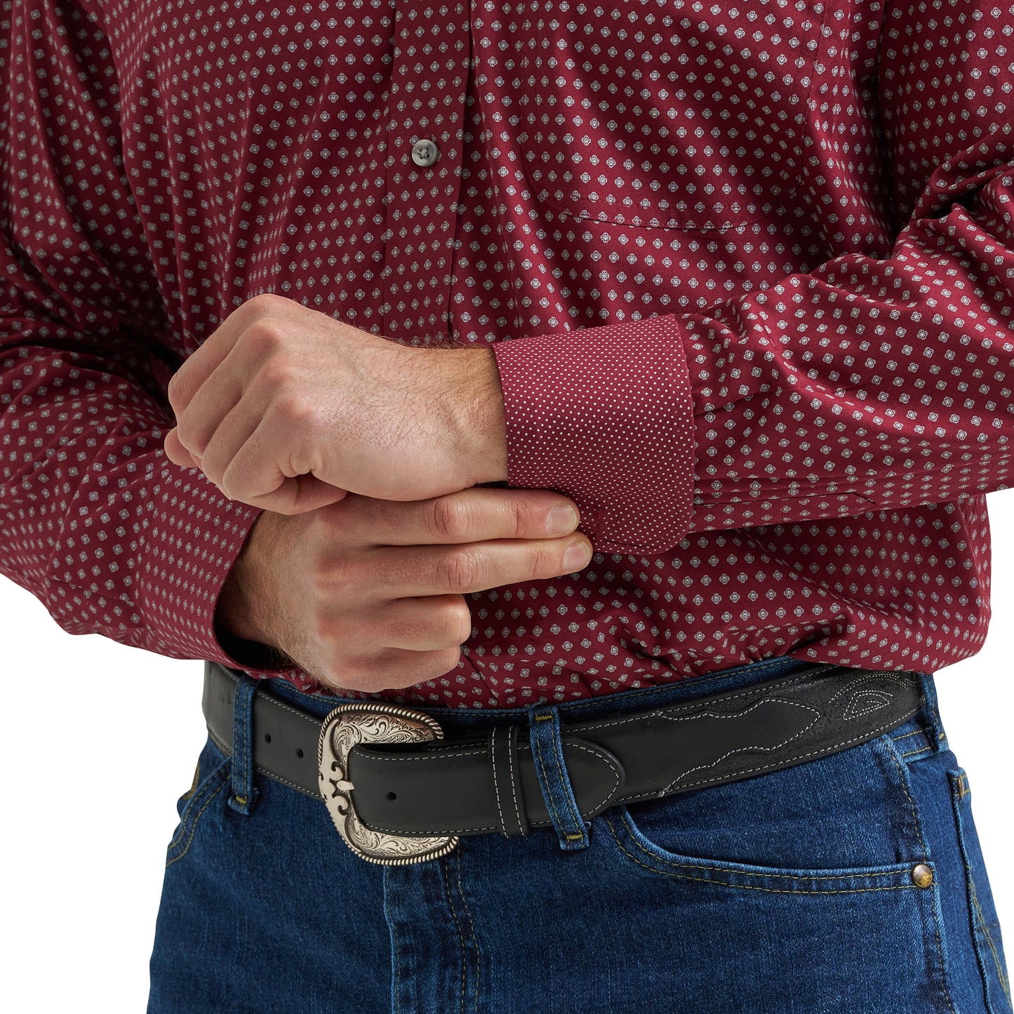 Wrangler Men's George Strait Burgundy Long Sleeve Button Down One Pocket Shirt