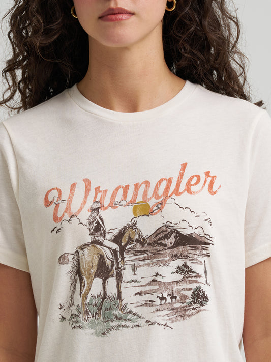 Wrangler Women's Retro Western Graphic Cowgirl Whisper White Heather T-Shirt