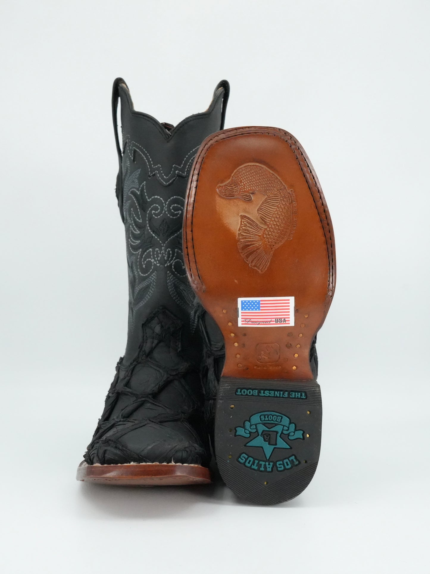 Los Altos Women's Black Genuine Pirarucu Leather Square Toe Boot
