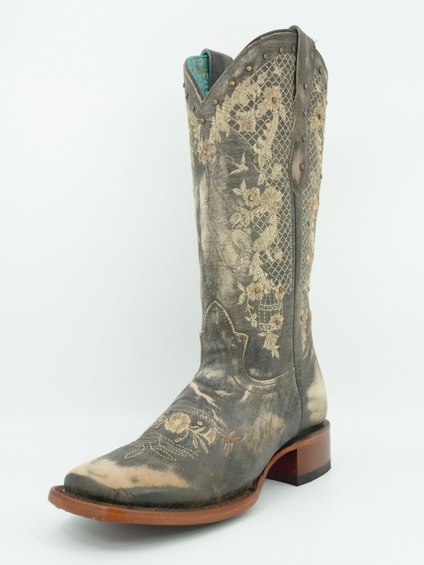 Quincy Women's Hummingbirds Crazy Old Tobacco Wide Square Toe Boot