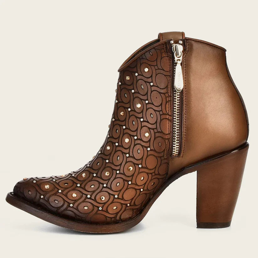 Cuadra Women's Handwoven Brown Leather Bootie