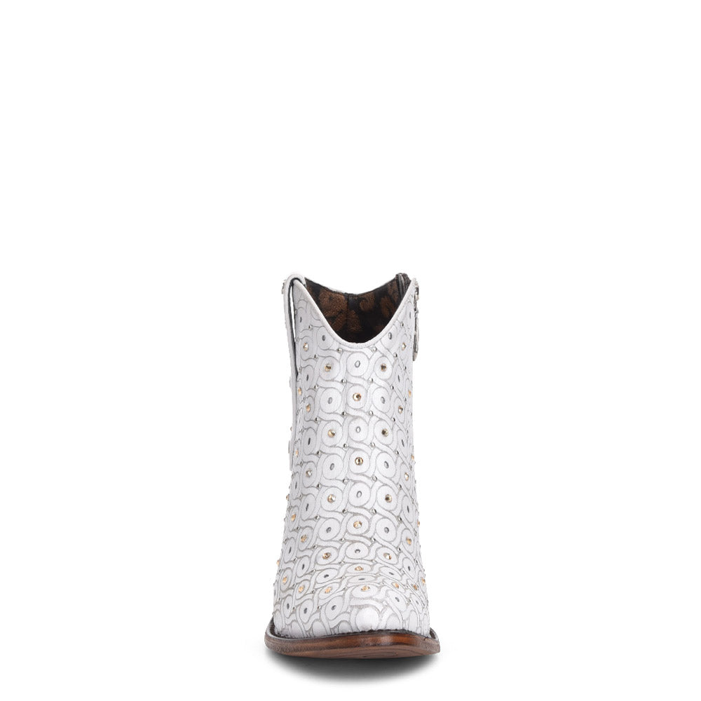 Cuadra Women's Handwoven White Studded Bootie