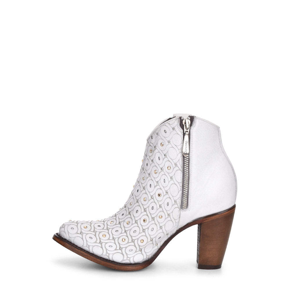 Cuadra Women's Handwoven White Studded Bootie
