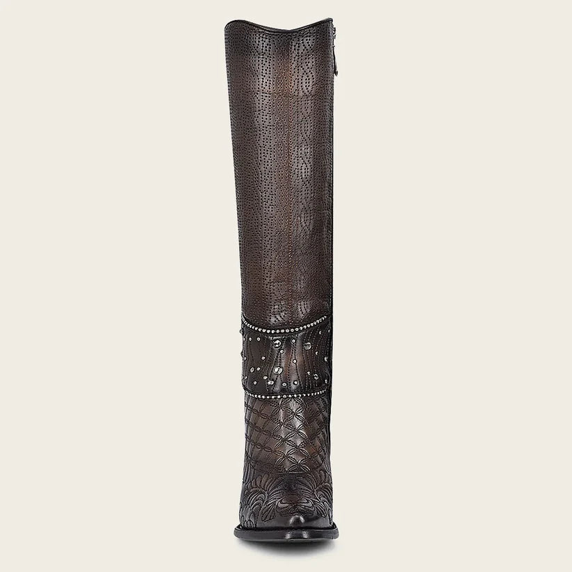 Cuadra Women's Dark Brown Leather Embroided Tall Boot