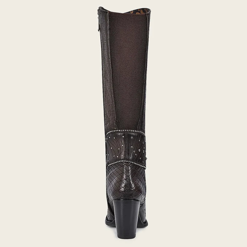 Cuadra Women's Dark Brown Leather Embroided Tall Boot