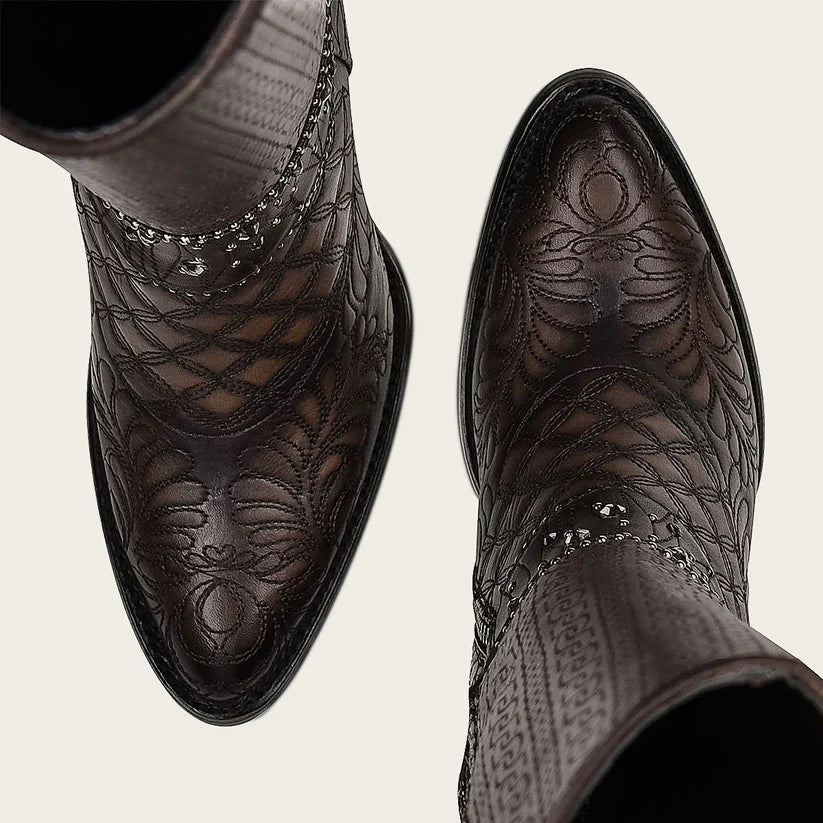 Cuadra Women's Dark Brown Leather Embroided Tall Boot