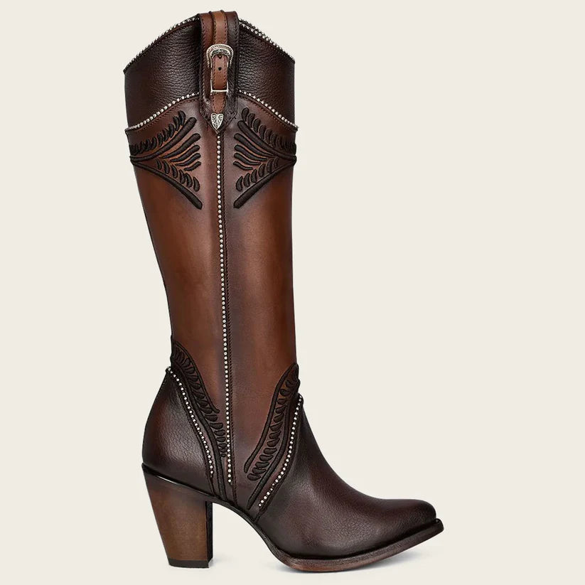 Cuadra Women's Hand Painted Embroided Brown Leather Boot