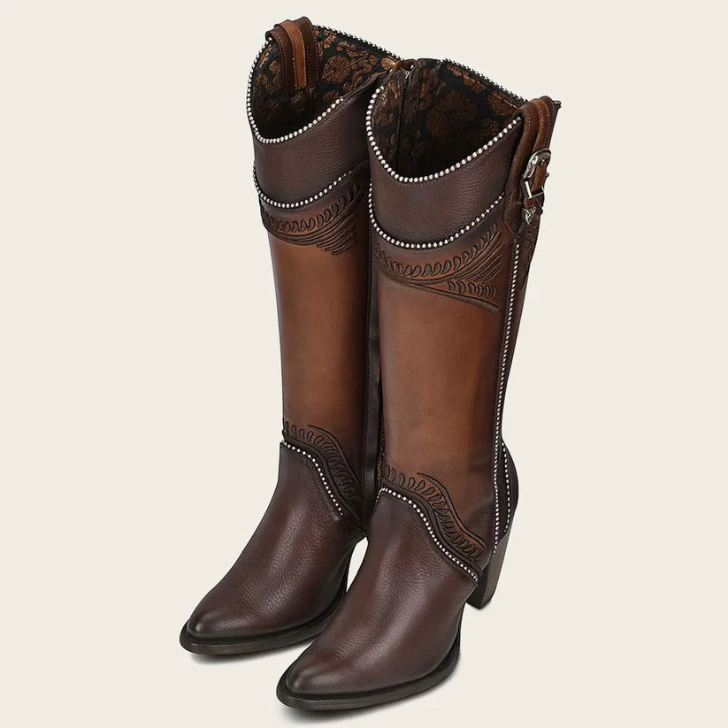 Cuadra Women's Hand Painted Embroided Brown Leather Boot