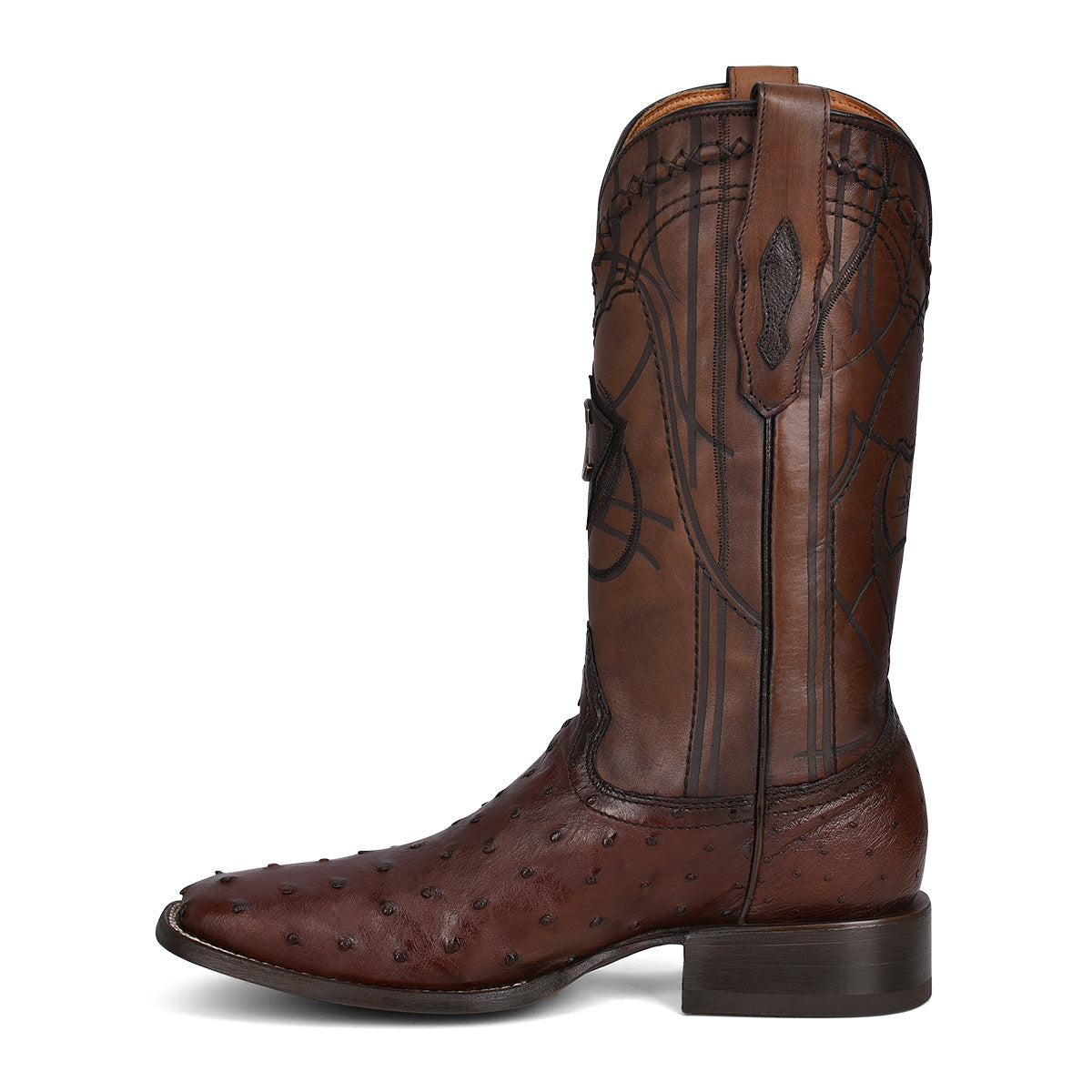 Cuadra Men's Dark Brown Genuine Ostrich Leather Square Toe Boot