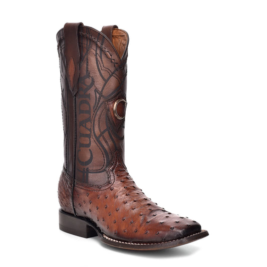 Cuadra Men's Brown Genuine Ostrich Leather Square Toe Boot