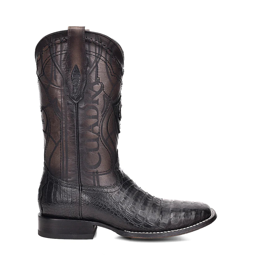 Cuadra Men's Engraved Black Genuine Caiman Belly Leather Cowboy Boots