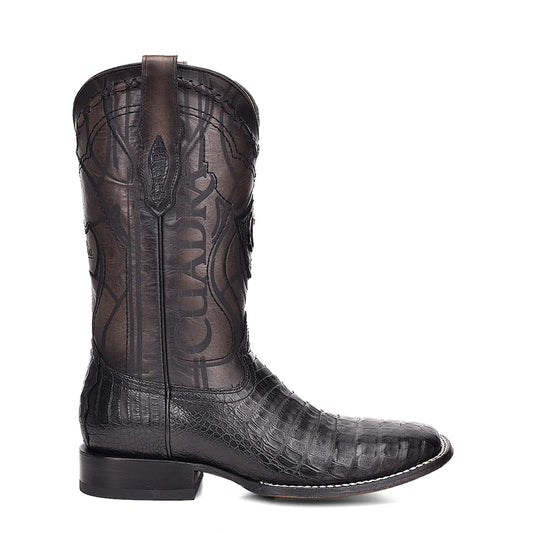 Cuadra Men's Engraved Black Genuine Caiman Belly Leather Cowboy Boots