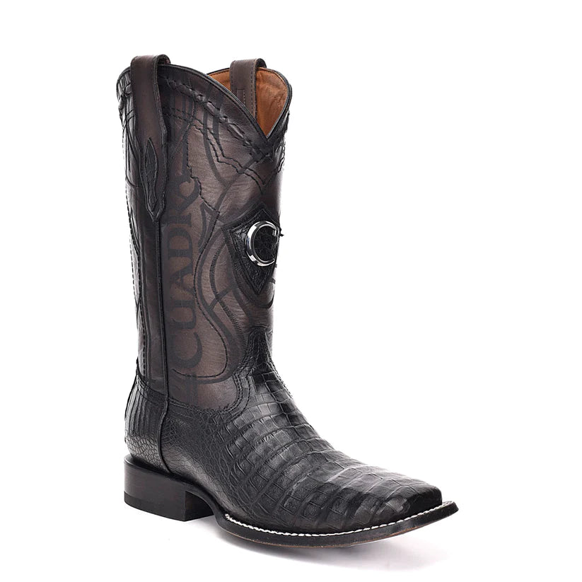 Cuadra Men's Engraved Black Genuine Caiman Belly Leather Cowboy Boots