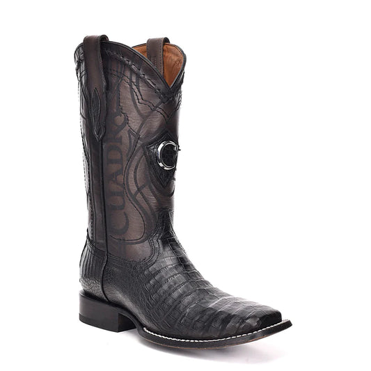 Cuadra Men's Engraved Black Genuine Caiman Belly Leather Cowboy Boots