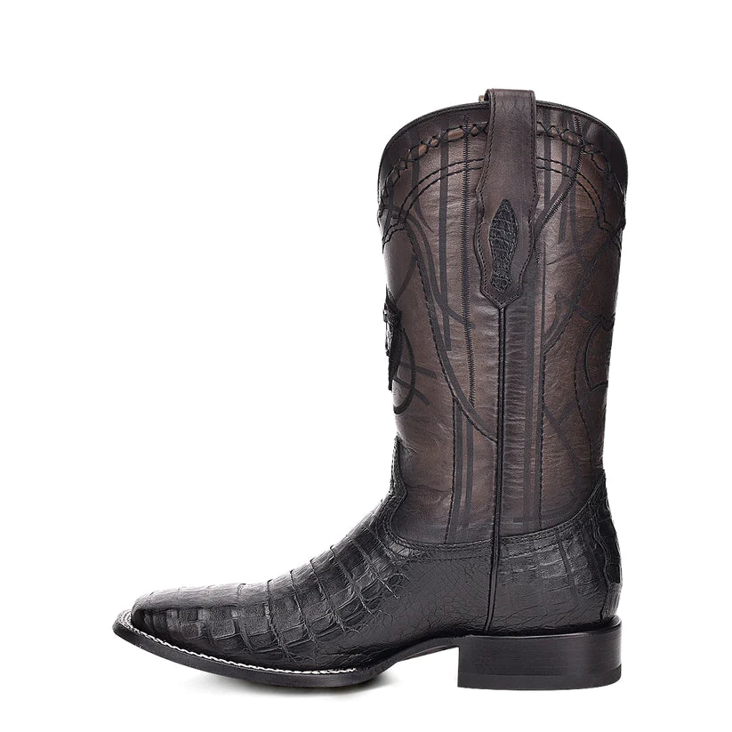 Cuadra Men's Engraved Black Genuine Caiman Belly Leather Cowboy Boots