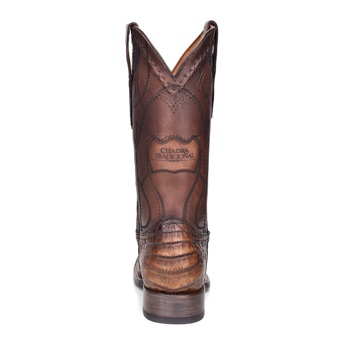 Cuadra Men's Engraved Maple Brown Genuine Caiman Leather Cowboy Boots