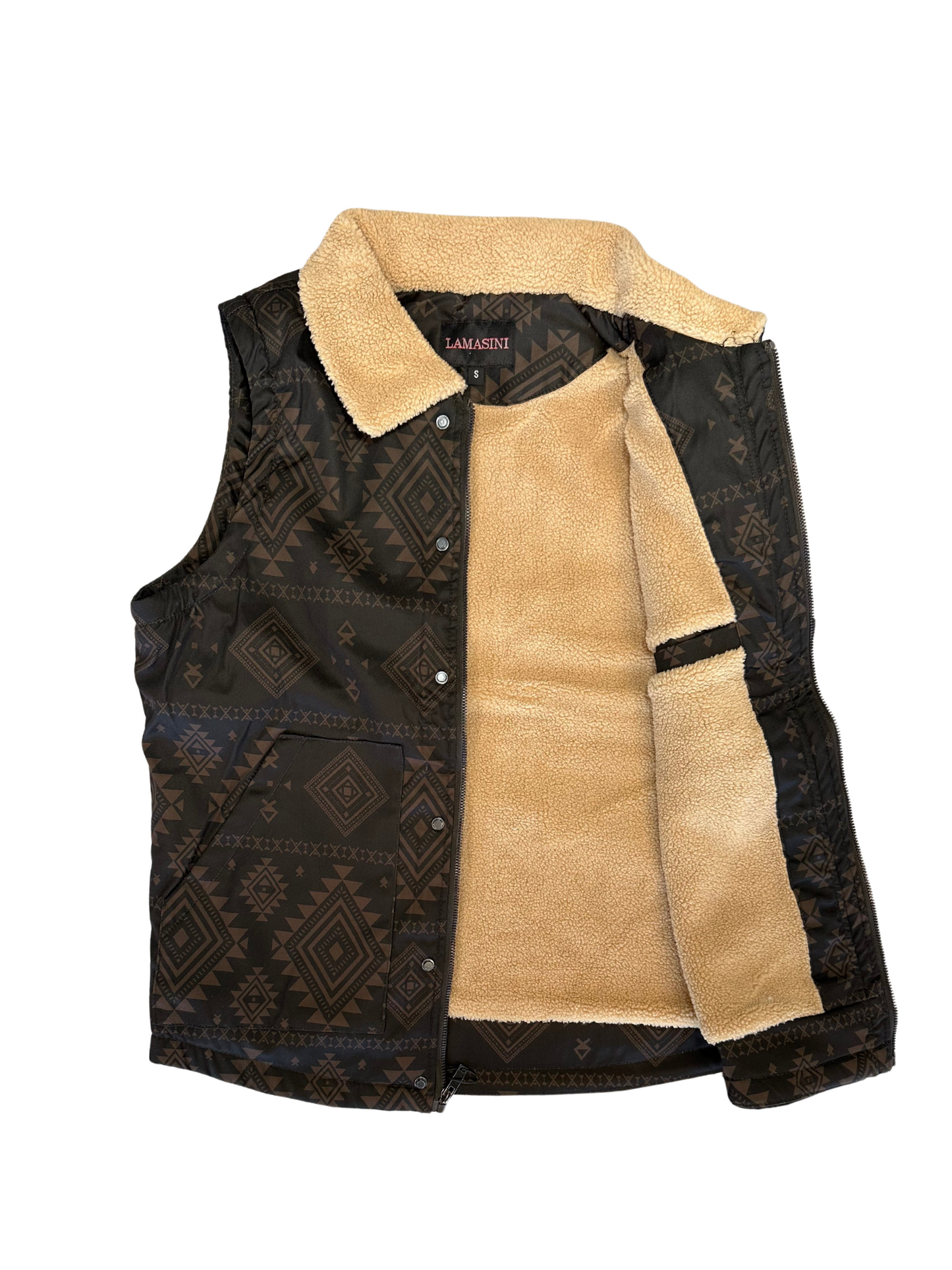 Lamasini Dark Brown Tribal Puffer Vest