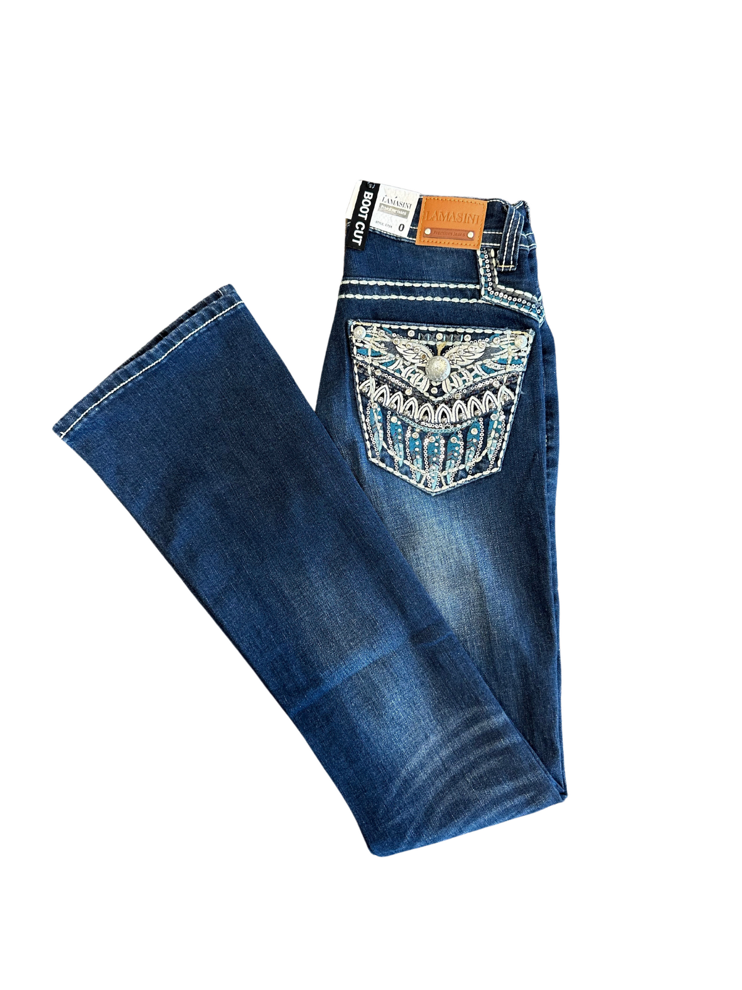 Lamasini Feather Bling Pocket Bootcut Jean