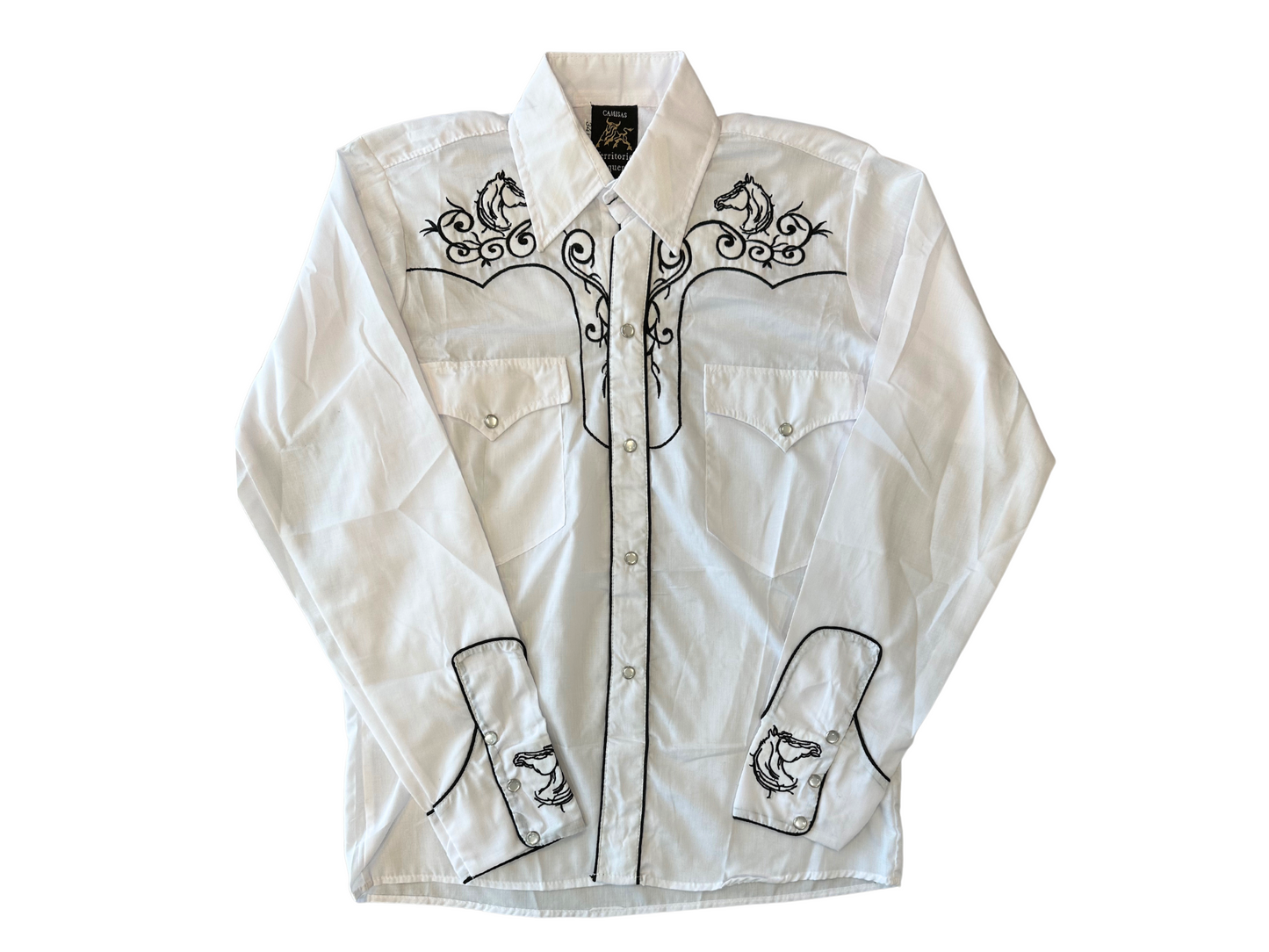Men's White & Black Horse Cowboy Shirt