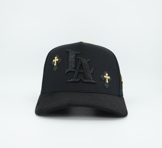 Kevin Hats LA Small Gold Cross Blings Black Cap
