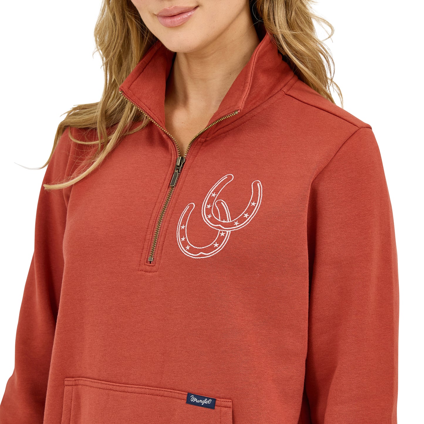 Wrangler Women's Retro Western Quarter-Zip Rust Sweatshirt