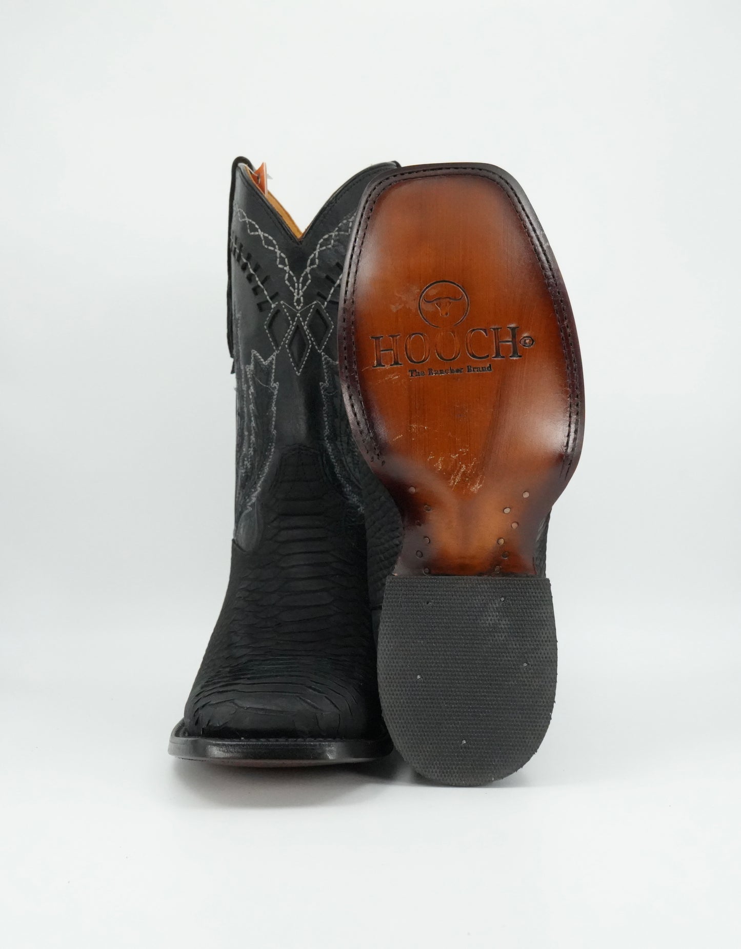 Hooch Men's Nobuck Black Python Print Square Toe Boot