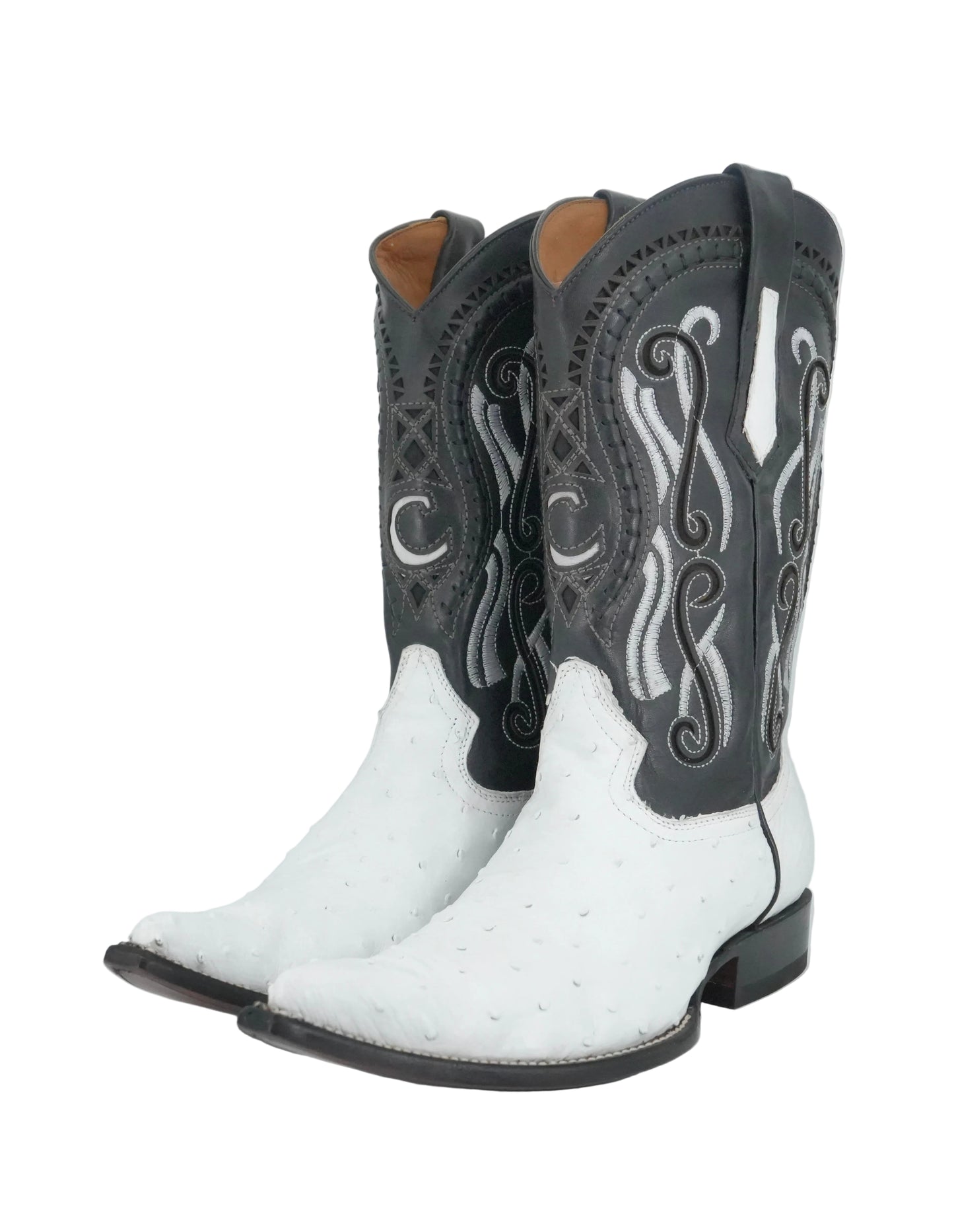 Cuadra Men's Genuine Ostrich Snip Toe Boot - Black and White