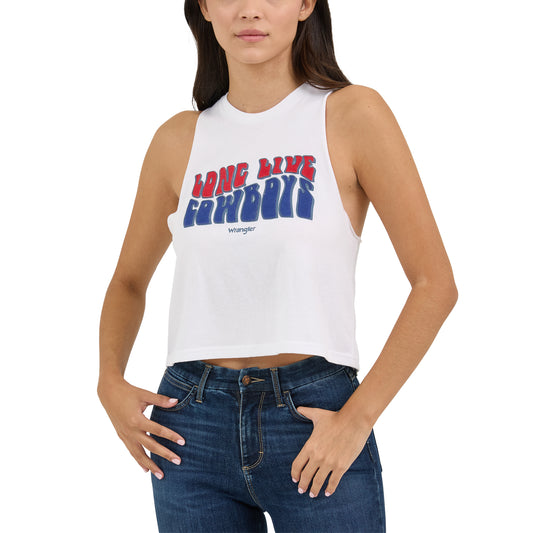 Wrangler Women's Long Live Cowboys Crop Graphic Tank Top-White