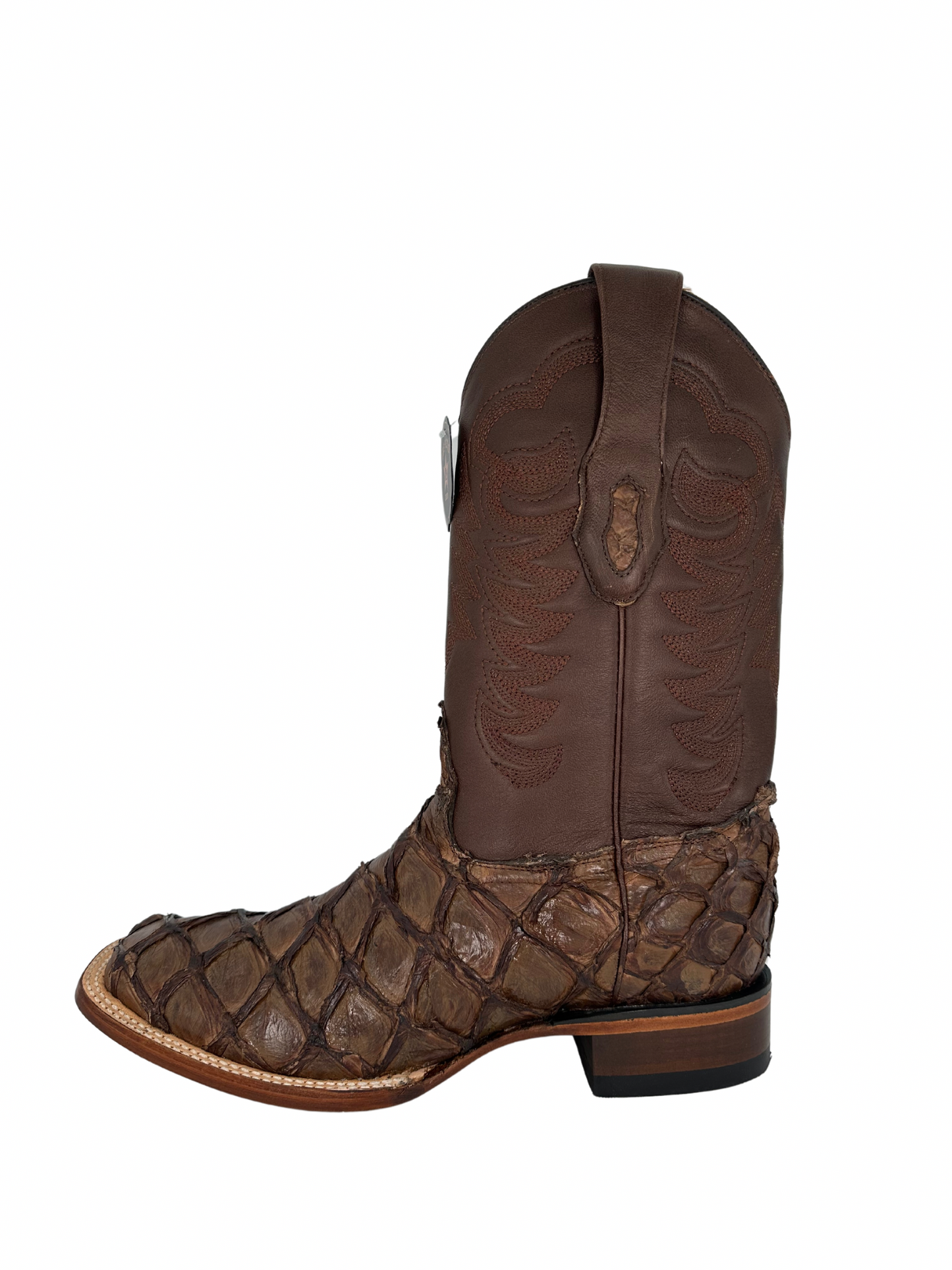 Los Altos Men's Brown Genuine Pirarucu Wide Square Toe Boot