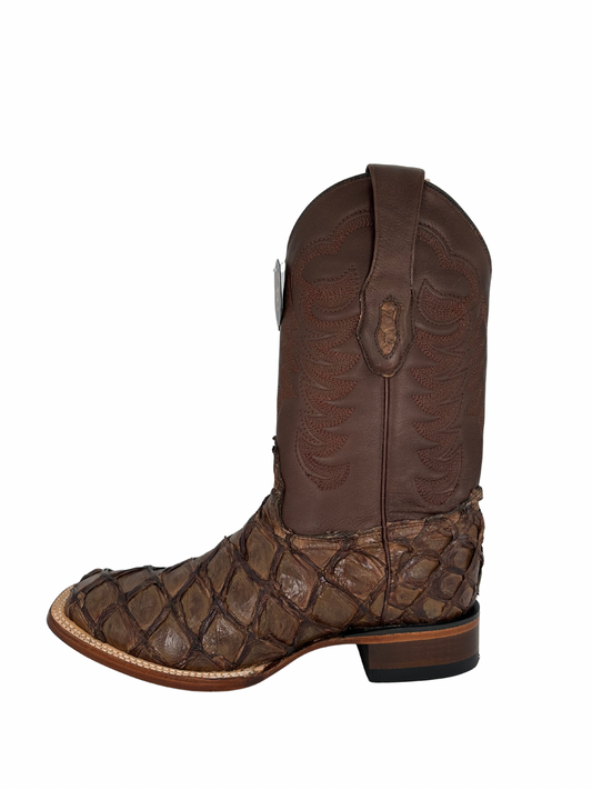 Los Altos Men's Brown Genuine Pirarucu Wide Square Toe Boot