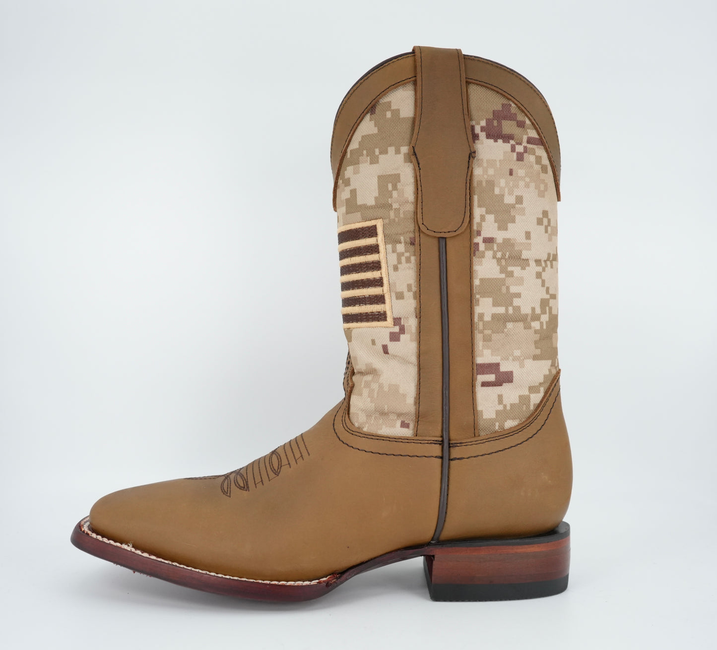 Los Angeles Men’s Crazy Leather Taupe Flag Wide Square Toe Boot
