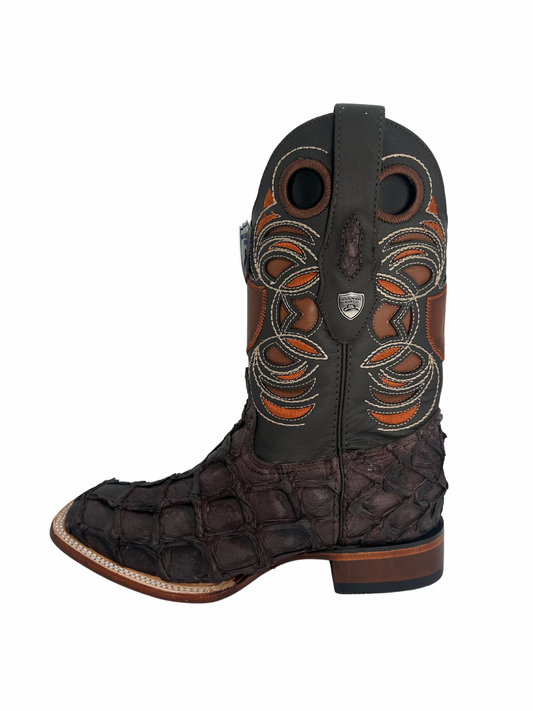 Wild West Men's Tabacco Genuine Pirarucu Wide Square Toe Boot