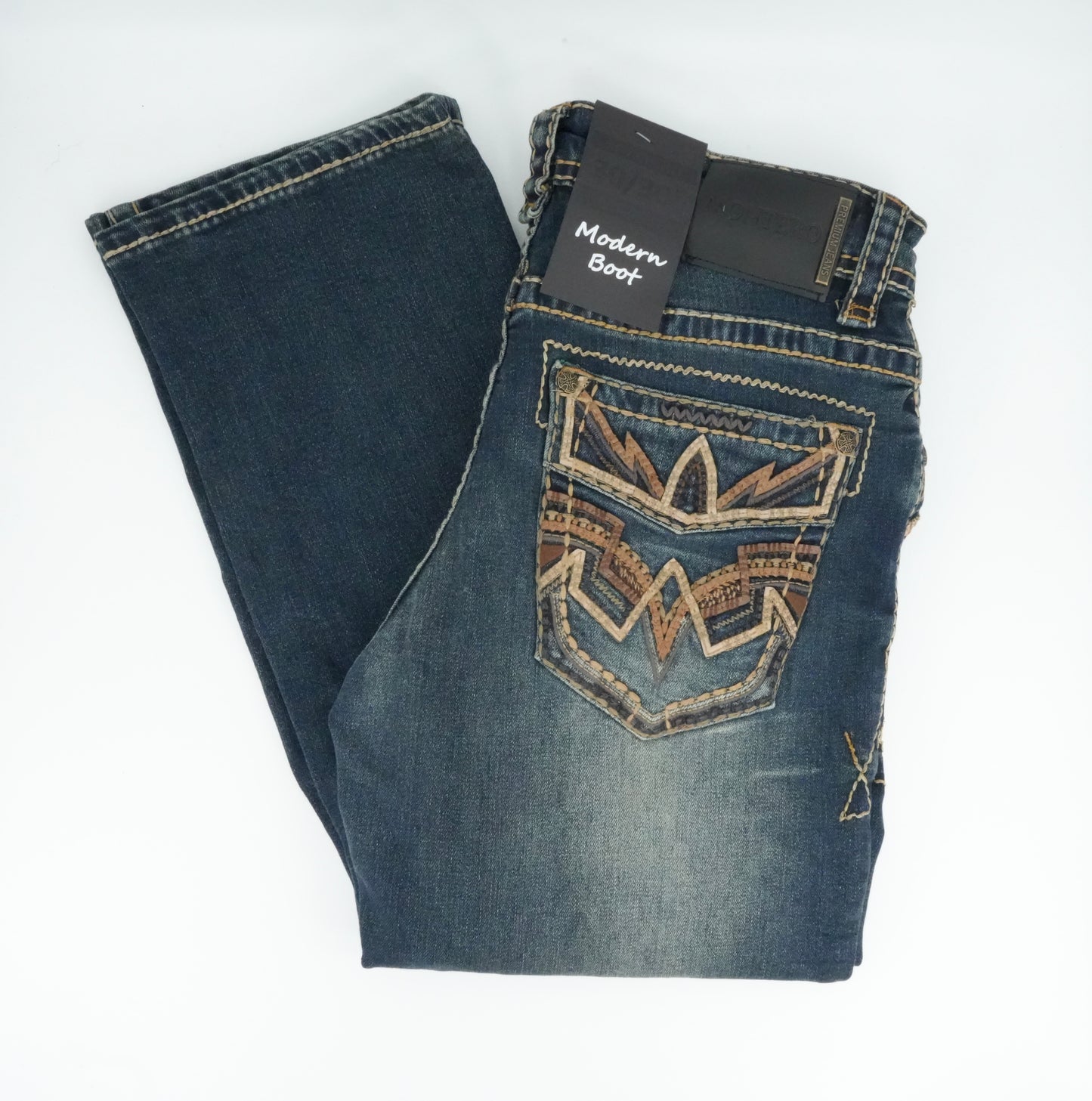 Montero Men's Stitched Pocket Medium Blue Modern Boot Jean