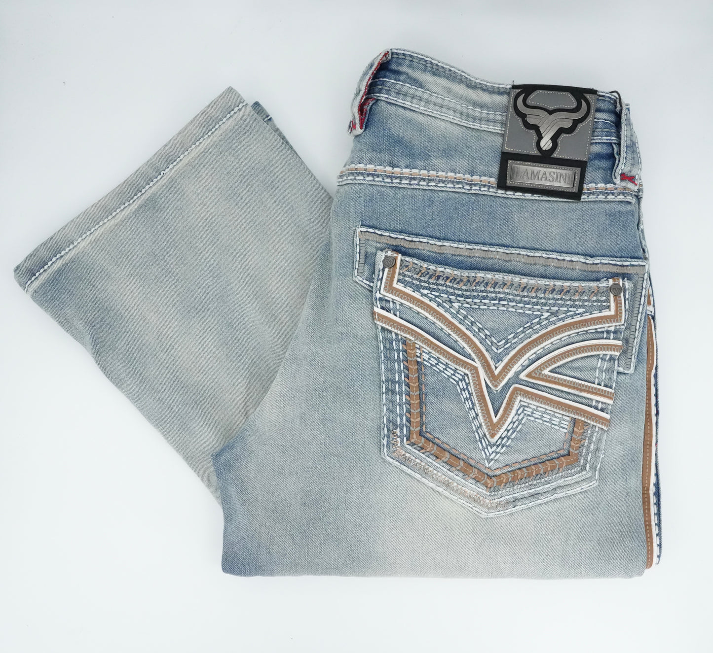 Lamasini Men's Premium Stitched Bull Pocket Light Blue Bootcut Jean