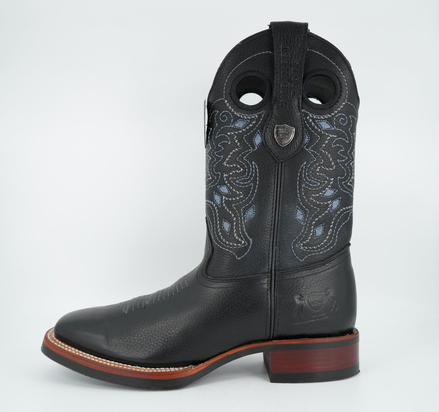 Wild West Men’s Black Leather Wide Square Toe Rubber Sole Boot