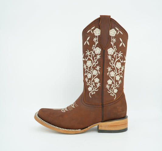 La Sierra Women's Brown Crazy Floral Square Toe Boot
