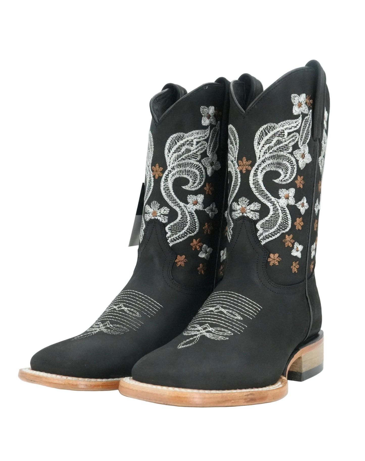 Calzatti Women's Floral Crazy Wide Square Toe Boot - Black