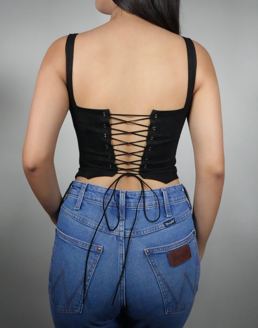 Women's Jessie Embroidered Suede Corset Crop Top - Black