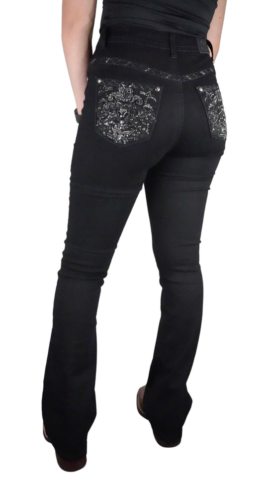 Lamasini Women's Bling Floral Bootcut Jean Black