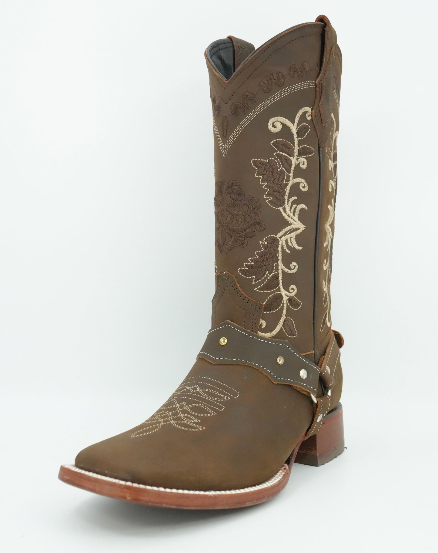 La Sierra Women's Brown Embroidered Strapped Square Toe Boot