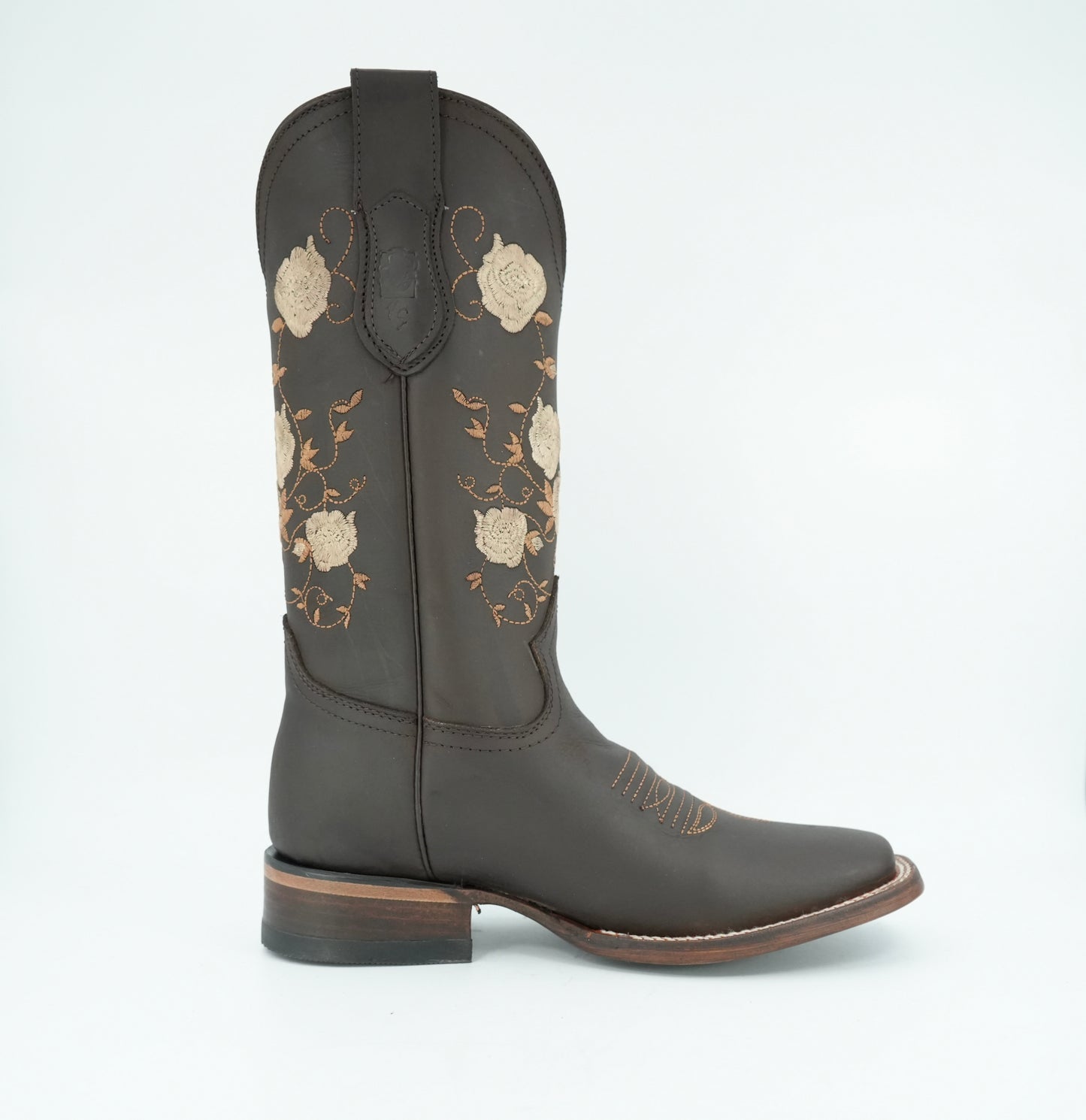 Vaquero Signature Women’s Brown Grasso Flowers Wide Square Toe Boot