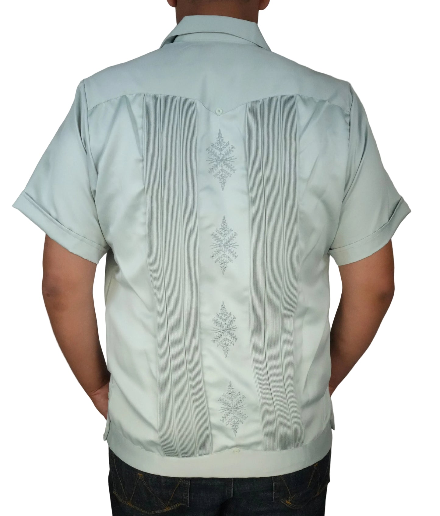 Copacabana Men's Short Sleeve Polyester Guayabera - Cement Green